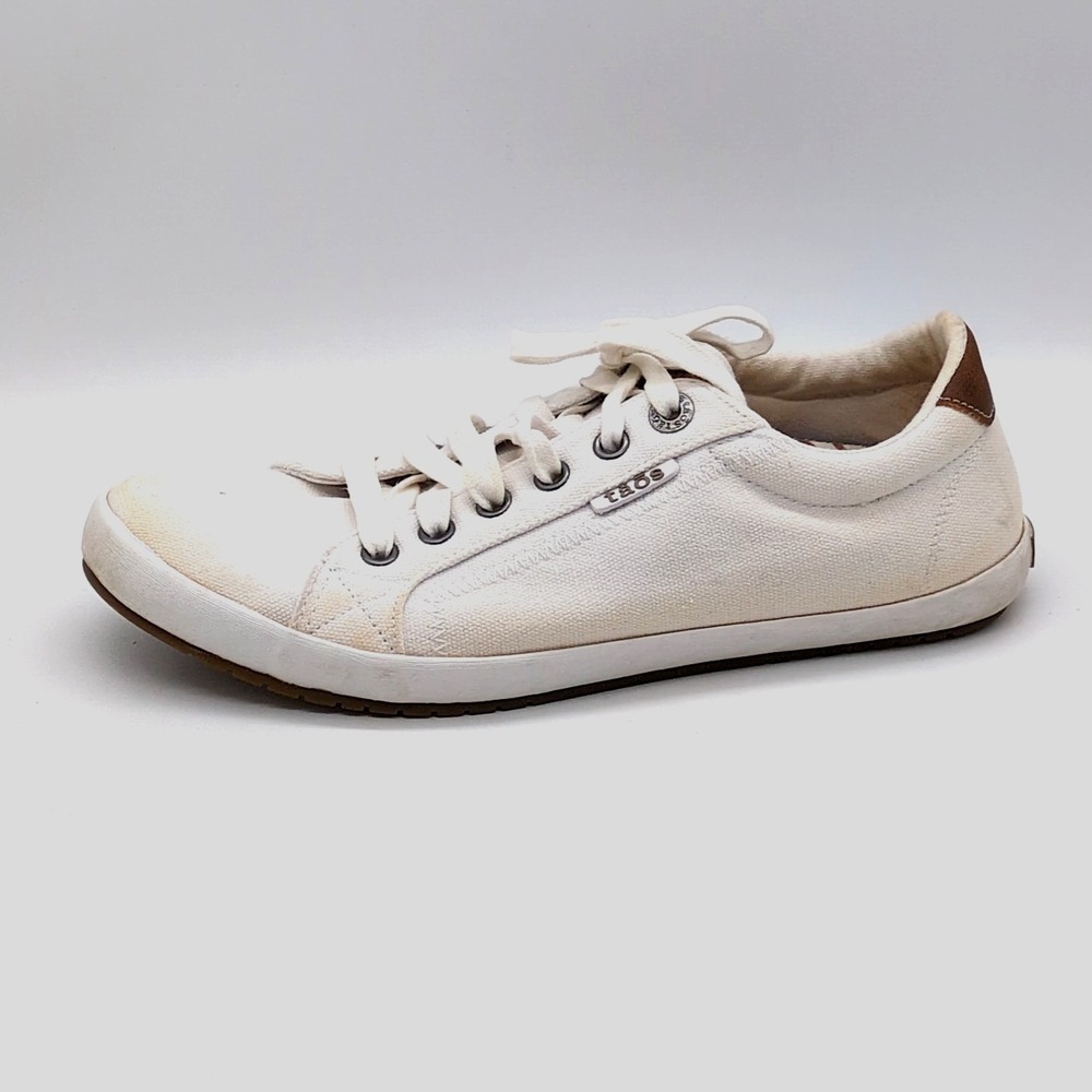 Taos Shoes Womens Star Burst White 8.5 Athletic Walking Sneakers Comfort Canvas